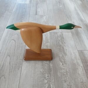 Mallard Flying Duck Wood Stand Hand  Carved Shelf Rustic Cabin Lodge Decor